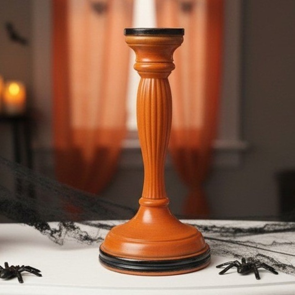 Halloween‎ Matte Painted Glass Candlestick, Orange & Black Candle Holder, Fall